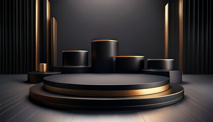 black podiums realistic pedestal for winners pedestal and platform stand stage cylinder