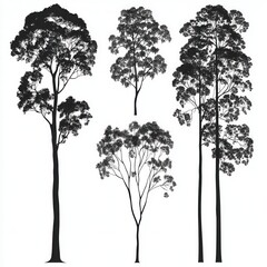 Obraz premium Silhouette of Various Trees with Detailed Branch Patterns and Shapes