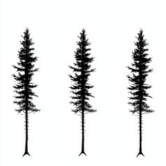 Silhouetted Pine Trees Against White Background for Nature Themes