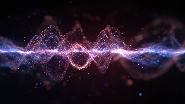 Vibrant sound wave: A mesmerizing display of dynamic sound waves pulse with energy, their colorful particles weaving an intricate dance of frequencies and vibrations.