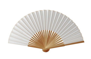 White handheld folding fan on transparent background