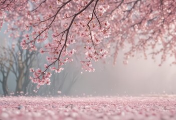 Floating pink sakura petals, blurred spring scene, pastel hues ,  oriental,  cherry,  japanese
