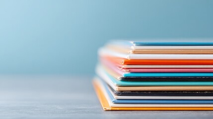close-up of legendary vinyl records stacked neatly on plain surface