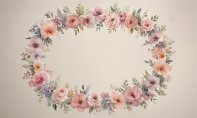 Delicate watercolor floral wreath, petal patterns in soft hues , pastel, art, floral