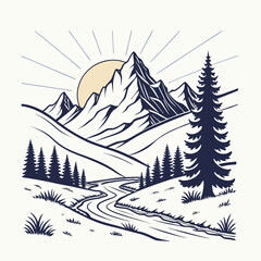 Fototapeta premium winter landscape with mountain and trees