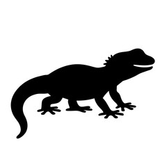 Minimalist black silhouette of a Tokay gecko with textured lines on white background