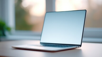 close-up view of modern home office setup designed for virtual meetings showcasing laptop with open video conferencing