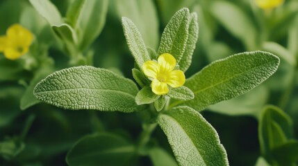 Fototapeta premium Costmary Herb with Green Leaves and Yellow Flowers – Traditional Medicinal Plant for Herbal Wellness