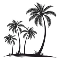 Black silhouette of several palm trees isolated on white background in vector art
