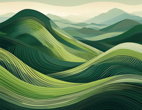 aesthetics abstract wallpaper background design organic lines in rich layers digital waves pattern artwork portraying multiple layers of nature landscape green hills and valley banner