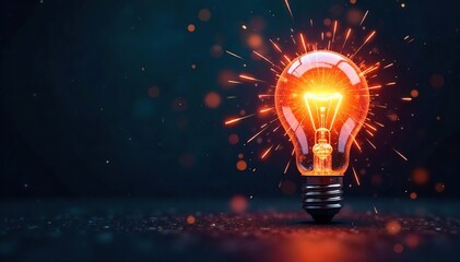 A lightbulb bursts into a shower of vibrant, colorful sparks, illuminating a dark background, symbolizing a brilliant, innovative idea taking shape ,  progress,  clever