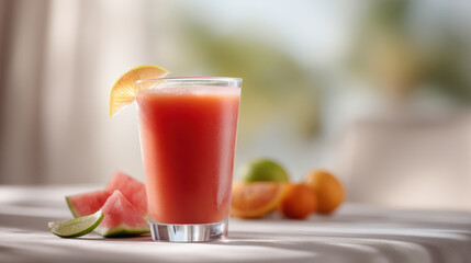 refreshing fruit smoothie in glass featuring bright watermelon mandarin lemon and lime colors essence of summer
