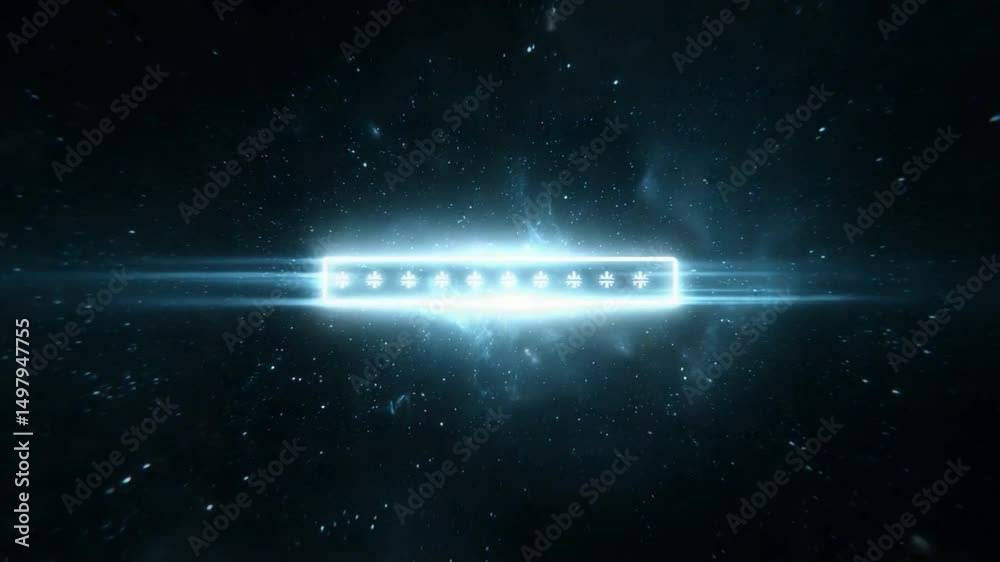 Poster Celestial Luminescence: An abstract image of an elongated rectangle illuminated with a sequence of lights against a backdrop of a starry expanse.