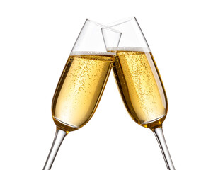 Clinking Champagne Glasses with Bubbles, Transparent PNG Celebration Scene