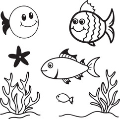 Creative underwater cartoon illustration for kids learning or playful marine-themed art projects