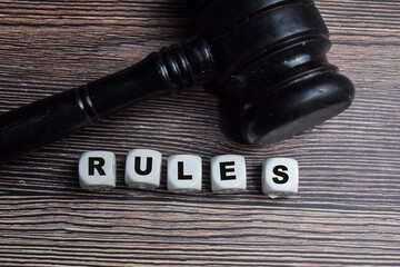 Concept of Rules Symbol wooden block and gavel, legal authority
