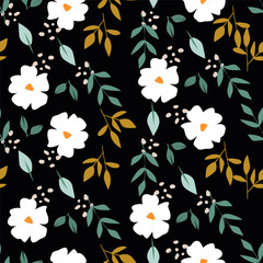 Christmas seamless pattern with berry and pine branch, winter design, hand drawn elements