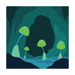 Fototapeta premium glowing fungus in cave walls (1).eps