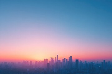 Fototapeta premium minimalistic cityscape with modern skyline at urban sunset focus on sleek architectural lines leaving generous copy