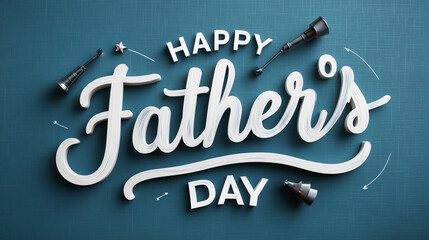 Vector illustration of Happy Father's Day in flowing white calligraphy font on a matte navy background with grid texture, ideal for sophisticated promotions.