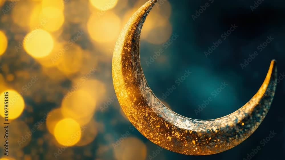 Poster A crescent moon shape hangs from a string, ready for decoration or display