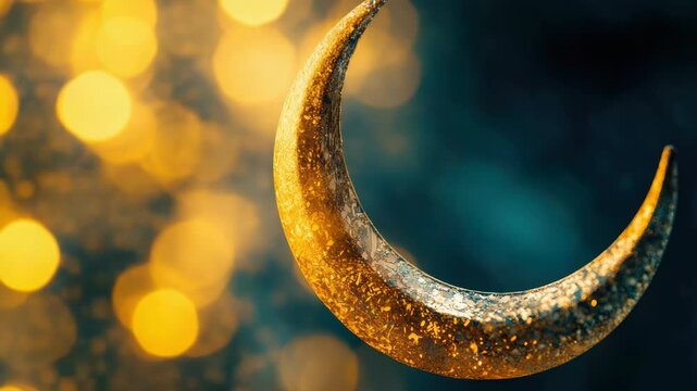 A crescent moon shape hangs from a string, ready for decoration or display