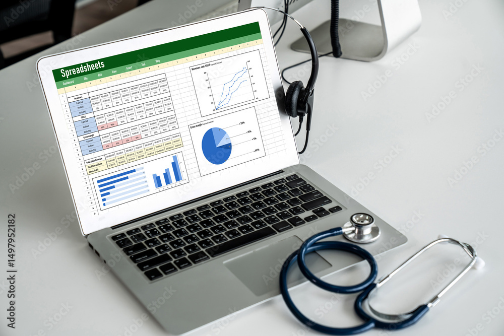 Poster spreadsheet document information financial startup concept. data and graphs in spreadsheet documents
