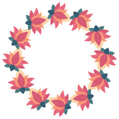 Round border with tropical jungle foliage and lush greenery. Great for invitations, cover designs, banners, and greeting cards. Vector tropical plant illustration