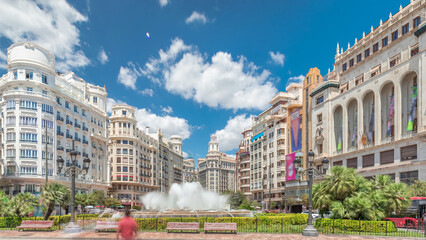Fountain on Town Hall Square timelapse hyperlapse in Valencia, Spain