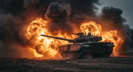 A powerful T-90 or T-80 main battle tank stands ready, showcasing its robust armor and imposing gun barrel, symbolizing military strength.