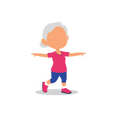 vector Elderly woman in red shirt and blue shorts doing exercise vector illustration banner design white background 