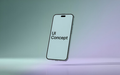 Modern smartphone mockup with blank screen on gradient background, floating style, clean and minimal UI concept, no people