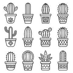 Twelve Cute Cactus and Succulent Illustrations in Pots