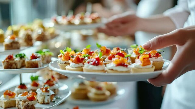 Delicious catering food appetizers being served at an event party buffet celebration feast tasting