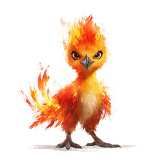 Obraz premium Fiery Fledgling: A vibrant bird with plumage resembling flames, glowing with an intense, warm light.