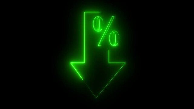 glowing neon Cost and quality control concept. Percentage icon of quality Successful  Percentage icon of quality with up arrow and cost with down arrow on the black background.
