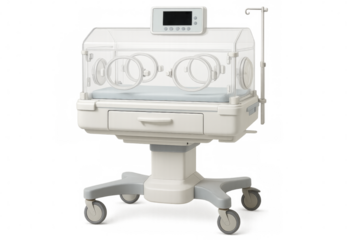 Modern infant incubator providing controlled environment for newborns on transparent background
