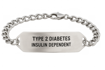 Medical alert bracelet for type 2 diabetes insulin dependent person on transparent background