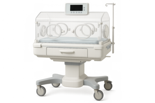 Modern infant incubator providing controlled environment for newborns on transparent background