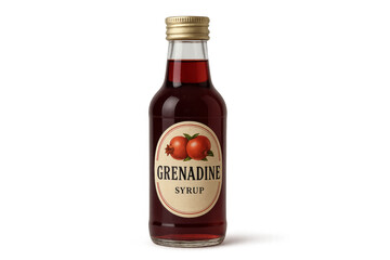Glass bottle of grenadine syrup on transparent background