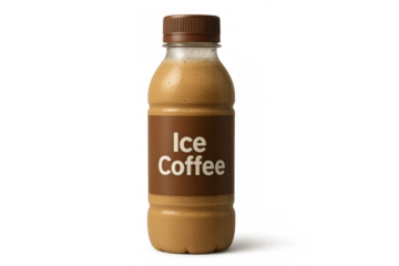 Ice coffee bottle standing on transparent background