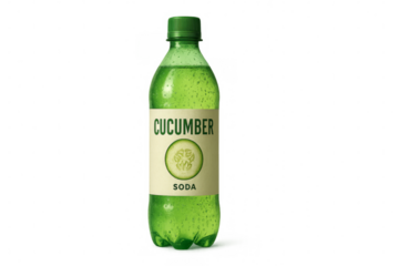 Refreshing cucumber soda bottle with transparent background