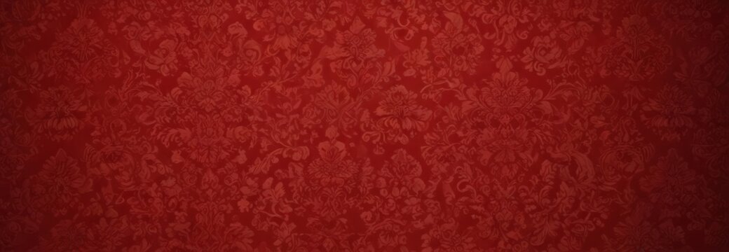 Naklejki Intricate red damask wallpaper, opulent design , luxury, scarlet