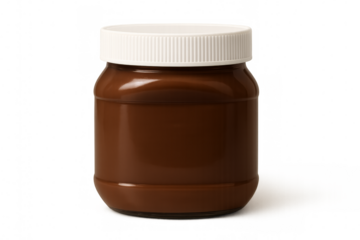 Chocolate spread jar with white lid on transparent background
