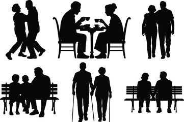 Grandparent Silhouette clipart SVG Bundle, Grandparent's Vector Illustration Set. Grandma and Grandpa Silhouette, Cherished Family Moments, Senior Couple, Grandparent Hug,  Family Celebrations.