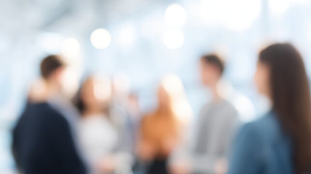 team building setting with variety of people in blurred background promoting dialog and cooperation minimalistic elements