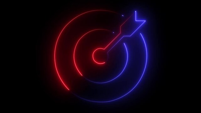 Abstract glowing neon circle teer icon animation on the black background.4k video animated.