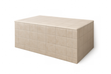 Rectangular beige ceramic tiles table on transparent background