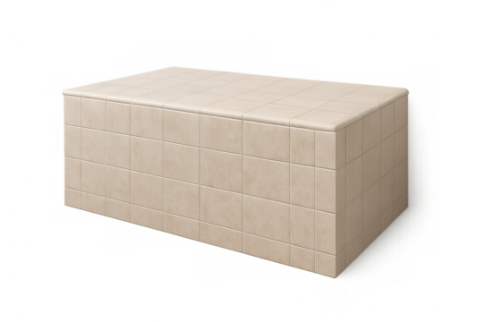 Rectangular beige ceramic tiles table on transparent background