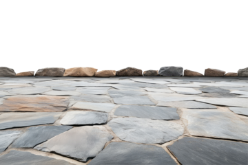 A stone ground with a black background and a row of stones in the distance on the horizon line view